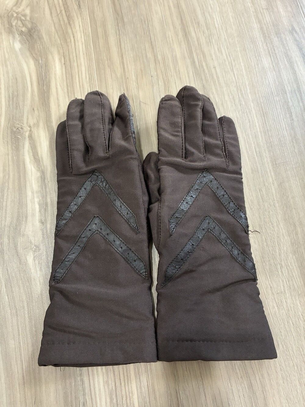 Vintage Isotoner Driving Gloves Leather Nylon Dark Brown Women’s One Size